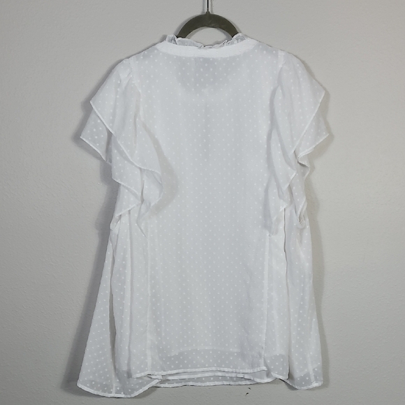 Torrid Swiss Dot Sheer Ruffled Blouse Size 4 4X White Cottage Flowy Delicate - Picture 10 of 13